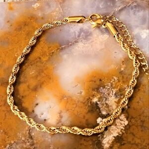 🐿 5/$25 🐿 NEW Elegant Gold Plated Stainless Steel Rope Chain Bracelet B1P19